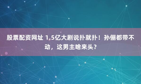 股票配资网址 1.5亿大剧说扑就扑!孙俪都带不动,这男主啥来头?